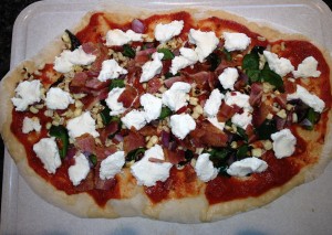 Pre-cooked Bacon & Poblano Chili Pizza, with Goat Cheese